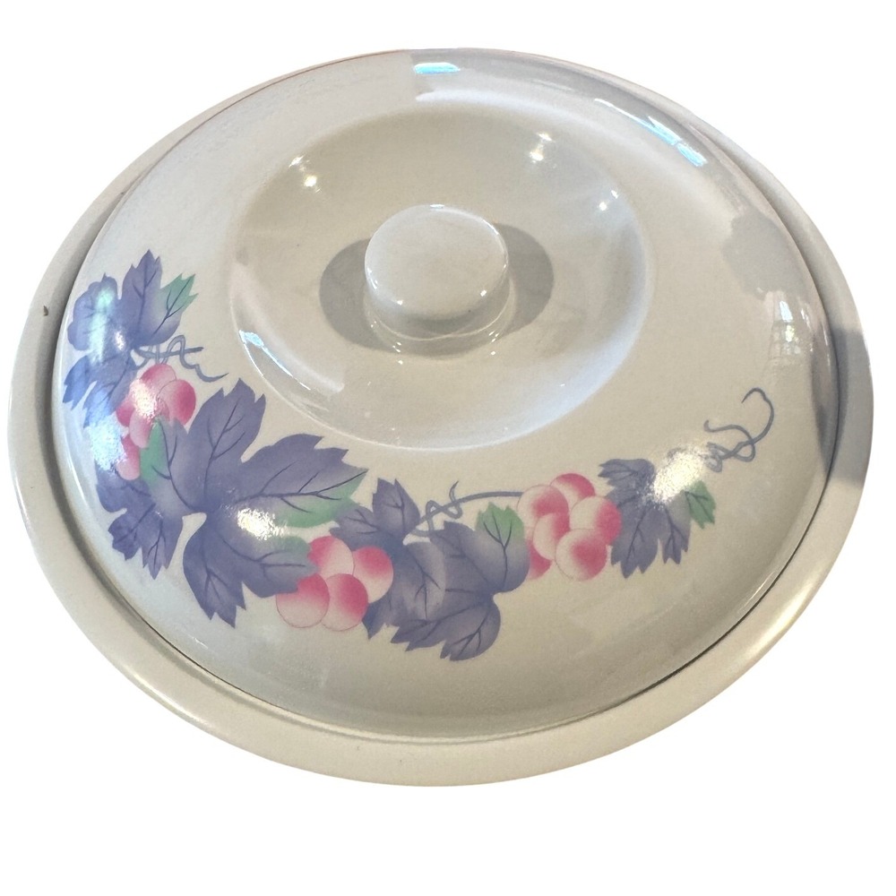 Vintage Melamine Covered Serving Bowl White with Purple Grapes Floral Pattern 9" - Picture 5 of 6